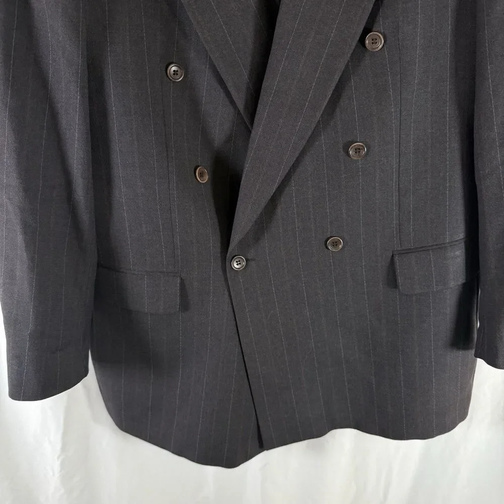 Hugo Boss Wool Zeus Blazer Men's 46L Super 100 Black Striped Sigle Button